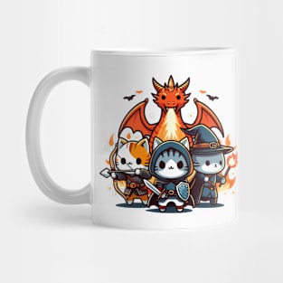 Cute Kawaii Funny RPG Fantasy World Board Game Cat Pet Lover Dragon Knight Archer Wizard Mug